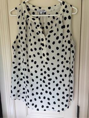 41 Hawthorn White Sleeveless Polka Dot V-Neck Blouse